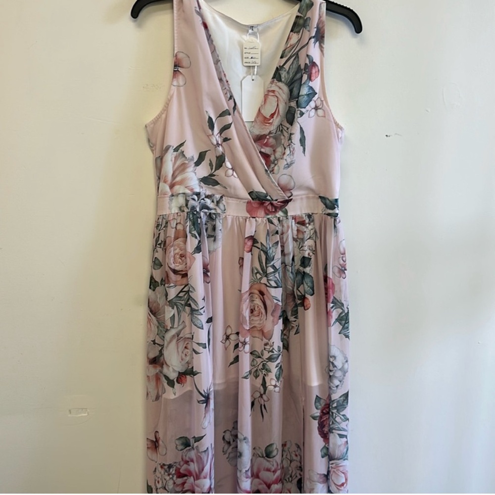 Fink Floral Pink Sleeveless Wrap Maxi Dress with